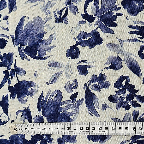 Leinen Viskose Blumen blau
