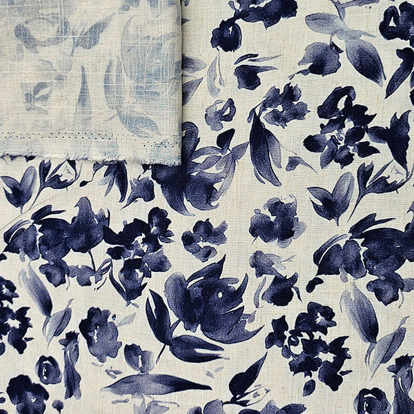 Leinen Viskose Blumen blau