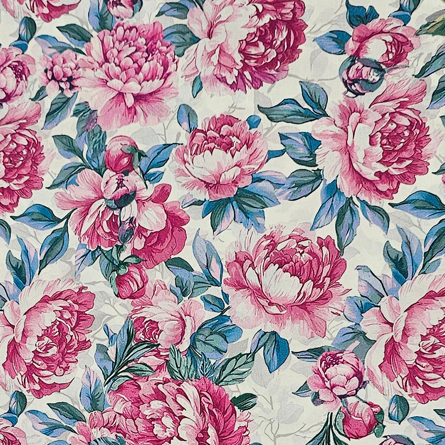 Baumwollsatin Blumen weiß und rosa