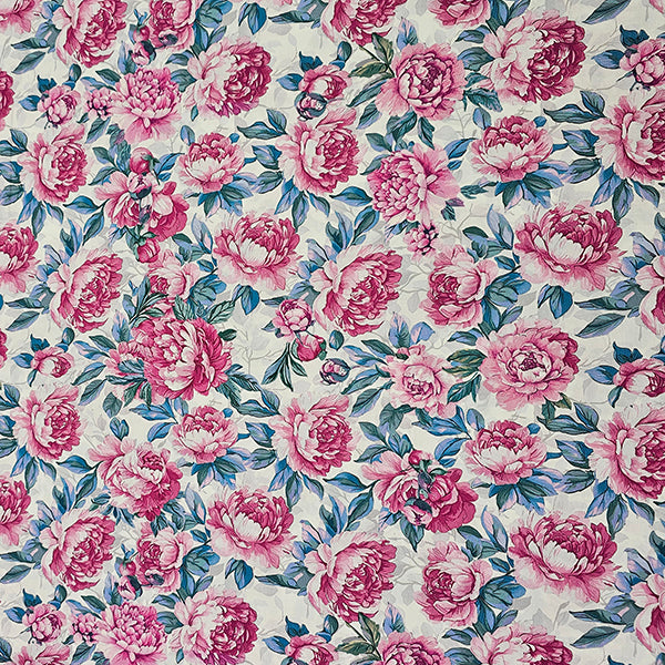 Baumwollsatin Blumen weiß und rosa