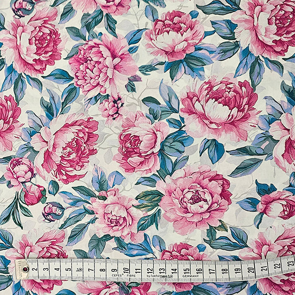 Baumwollsatin Blumen weiß und rosa