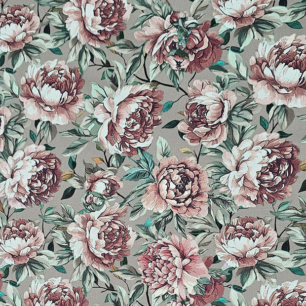 Baumwollsatin Blumen grün und altrosa