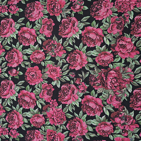 Baumwollsatin Blumen schwarz und rosa