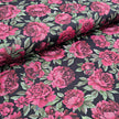 Baumwollsatin Blumen schwarz und rosa