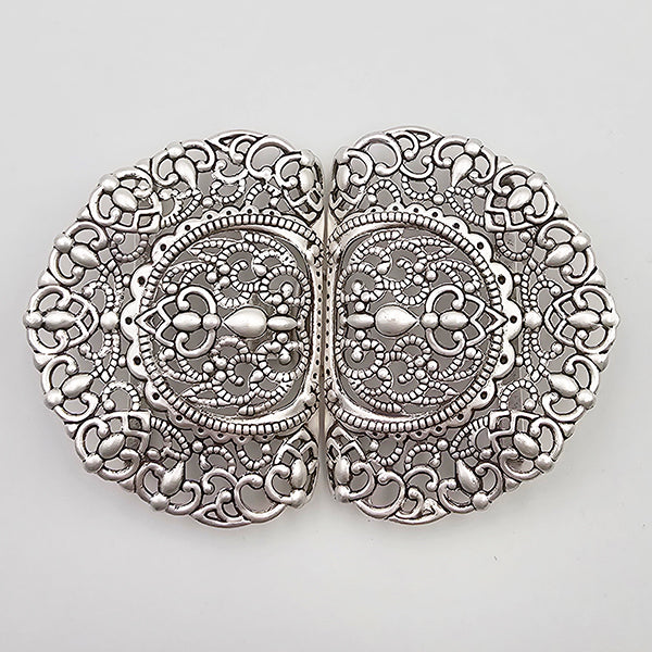Dirndlschließe aus Metall Altsilber 53mm/80mm