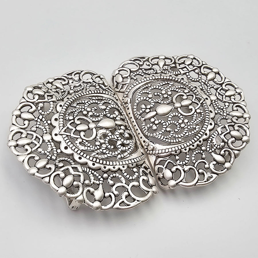 Dirndlschließe aus Metall Altsilber 53mm/80mm