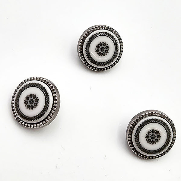 Knöpfe mit Blume grau und weiß 13mm