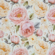 Baumwollsatin Siena große Blumen Pastell rose und buttergelb