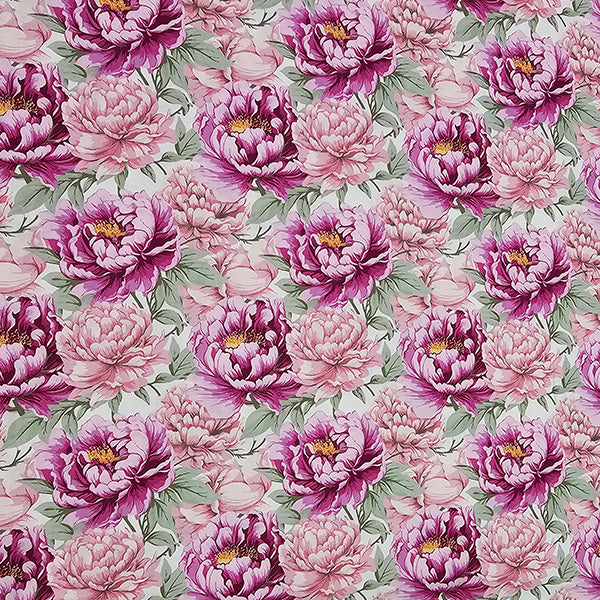 Baumwollsatin Siena Blumen rosa und fuchsia