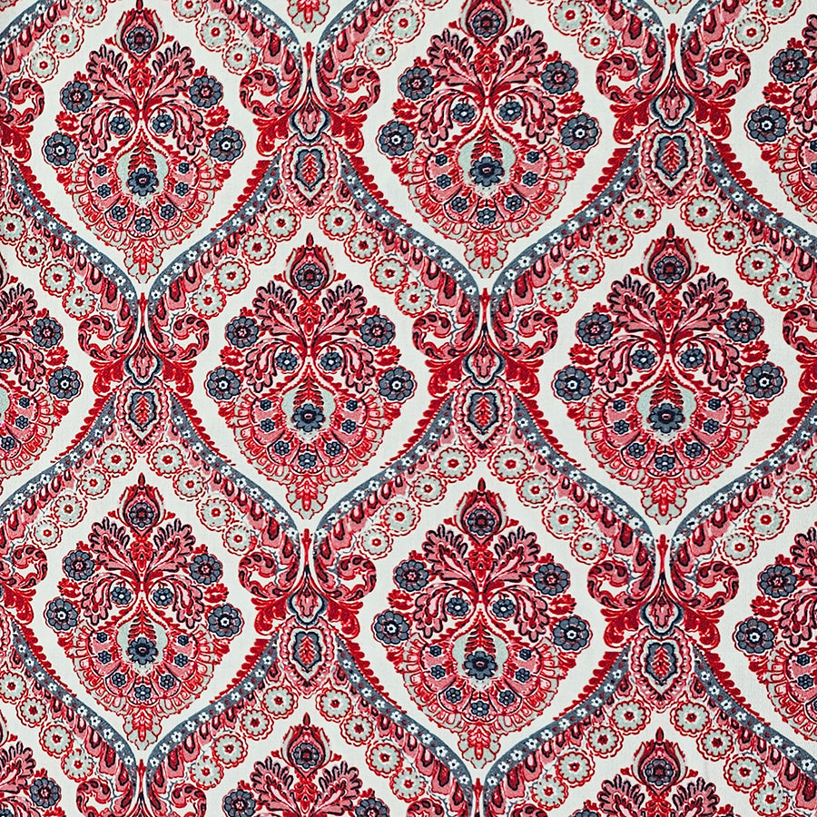 Baumwollsatin Siena Ornamente rot und blau