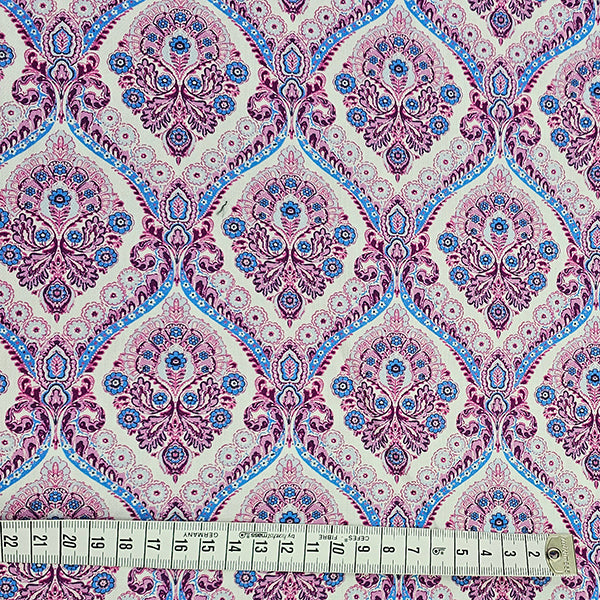 Baumwollsatin Siena Ornamente rosa, beere und blau