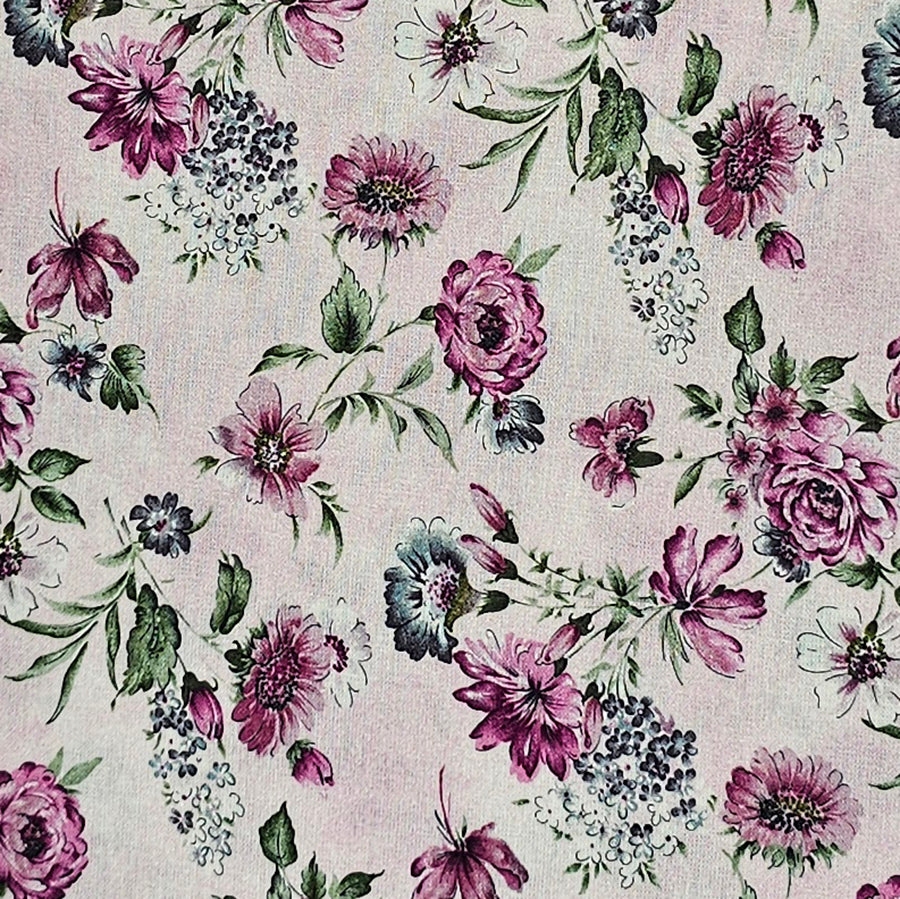 Baumwolle Rosen und Blätter mauve