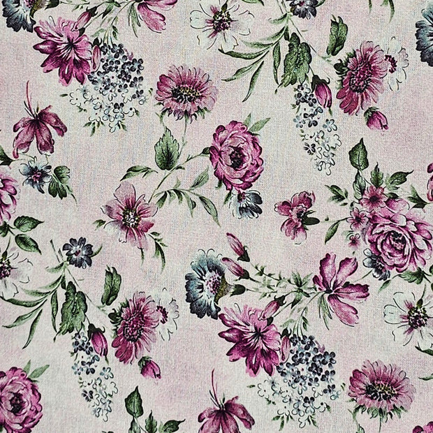 Baumwolle Rosen und Blätter mauve