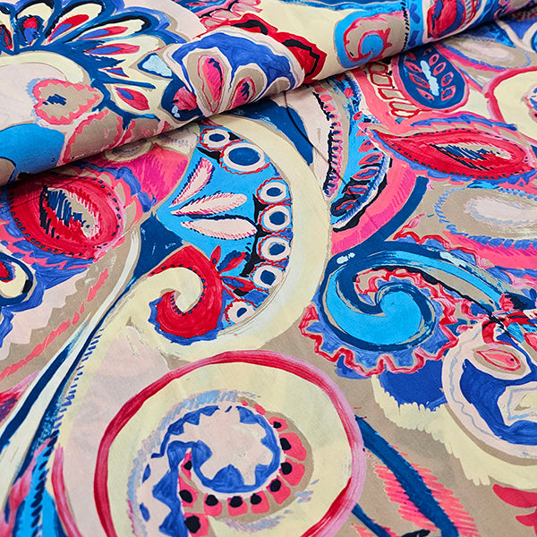 Viskose Popeline Paisley blau und pink