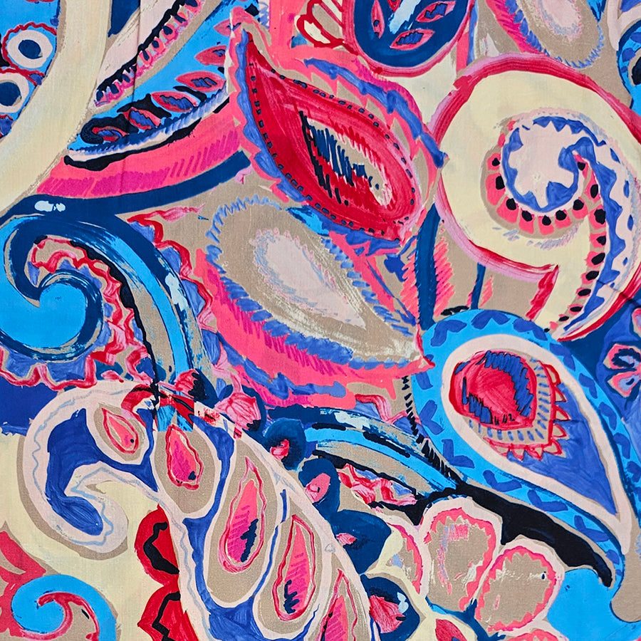 Viskose Popeline Paisley blau und pink