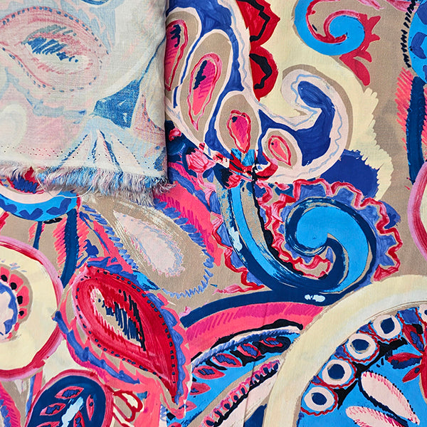 Viskose Popeline Paisley blau und pink