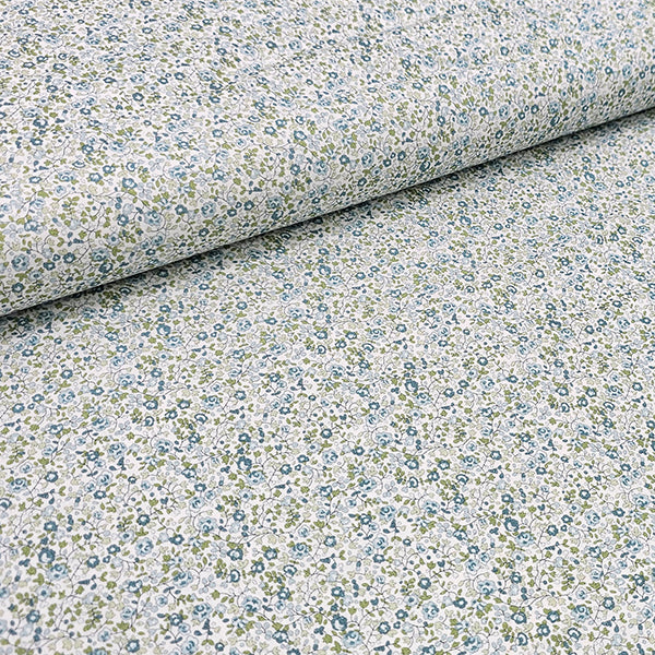 Baumwoll-Popelin Blumen hellblau und lindgrün