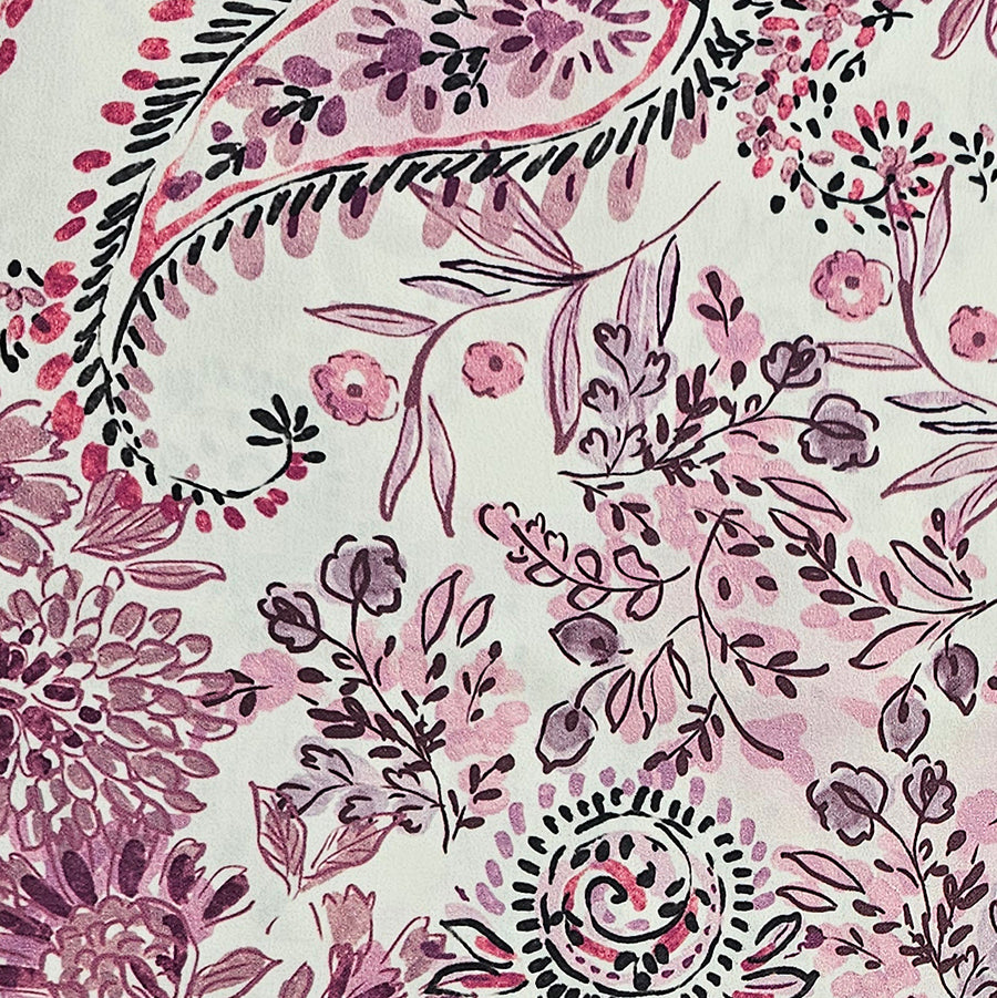 Baumwollsatin Paisley und Pflanzen rouge