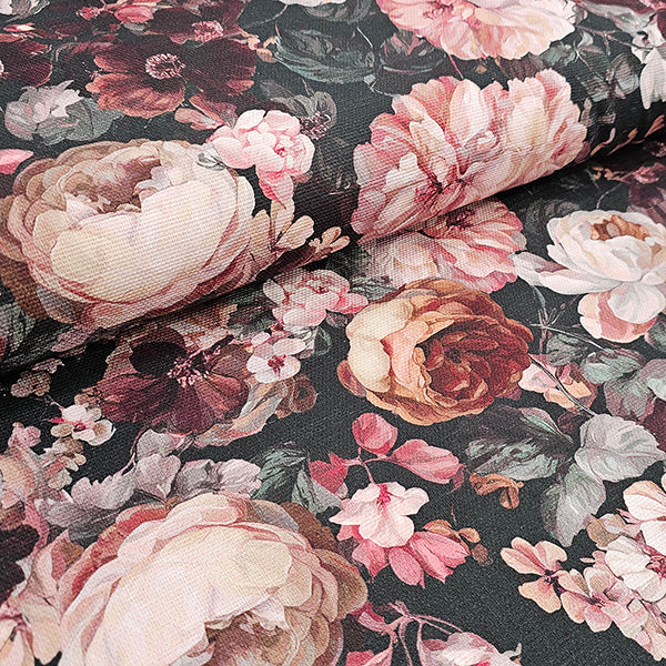 Canvas slub Blumen bordeaux