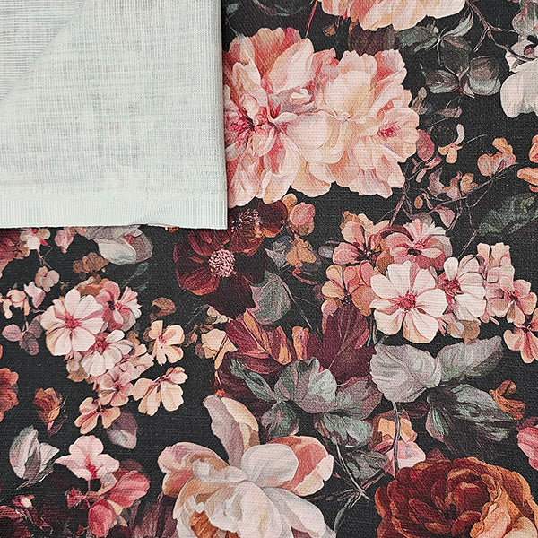 Canvas slub Blumen bordeaux