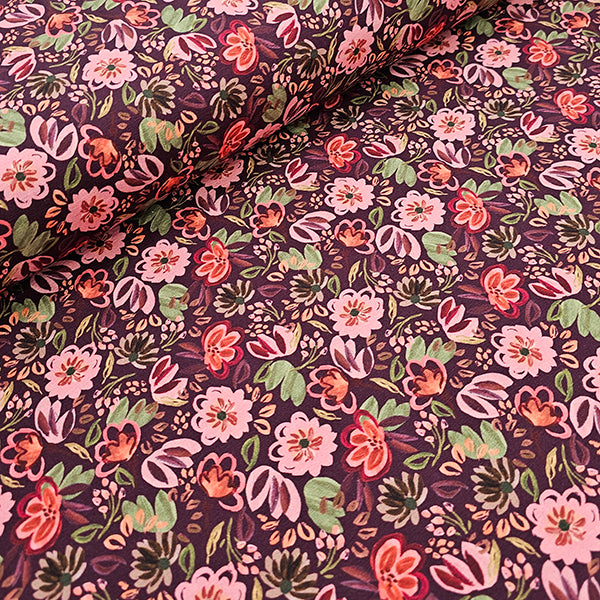 Jersey Blumen bordeaux