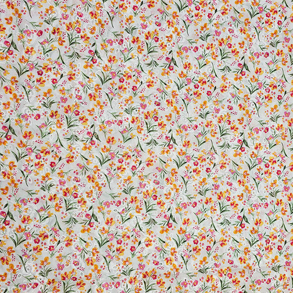 Baumwolle Stickerei Blumen orange und pink