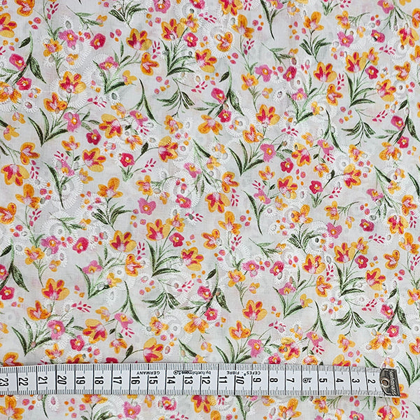 Baumwolle Stickerei Blumen orange und pink
