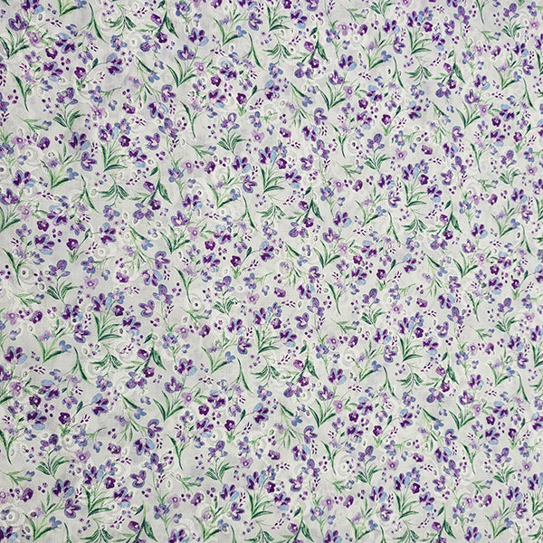 Baumwolle Stickerei Blumen flieder und grün