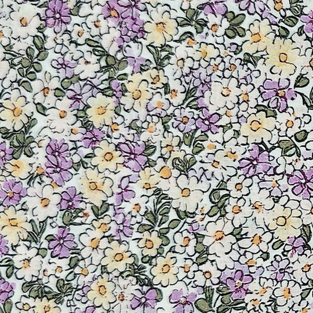 Baumwoll-Voile Blumen flieder und pastell gelb