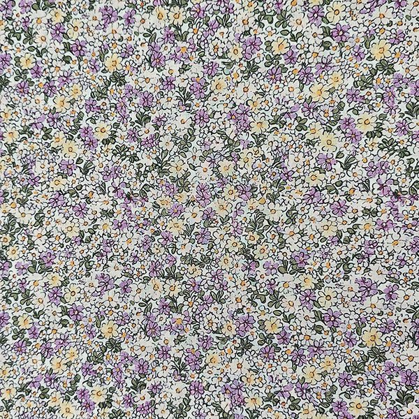 Baumwoll-Voile Blumen flieder und pastell gelb