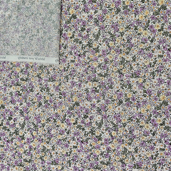 Baumwoll-Voile Blumen flieder und pastell gelb