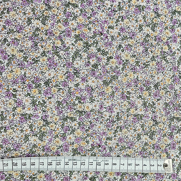 Baumwoll-Voile Blumen flieder und pastell gelb