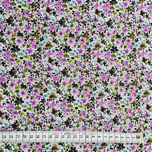 Baumwoll-Voile Blumen violett und grün