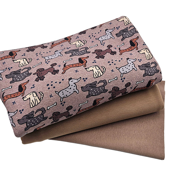 Stoffpaket Alpenfleece Hunde und uni Bio mit Bündchen Bio
