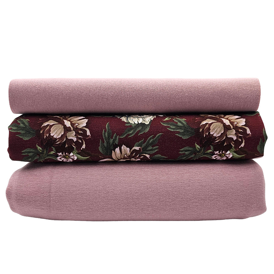 Sweat Stoffpaket Blumen und uni mit Bündchen