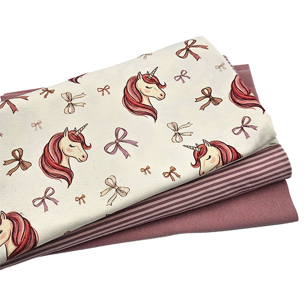 Jersey Stoffpaket Einhorn und Streifen mit Bündchen