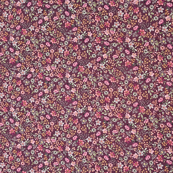 Baumwoll-Popelin fein Blumen bordeauxrot