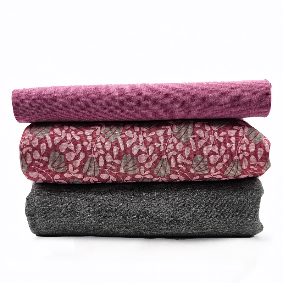 Stoffpaket Alpensweat Pflanzen und grau mit Bündchen