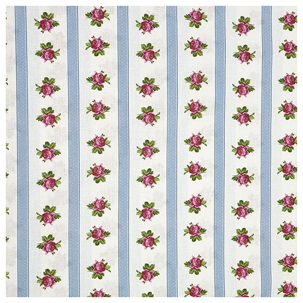 Baumwolle gestreift mit Rosen blau und rosa