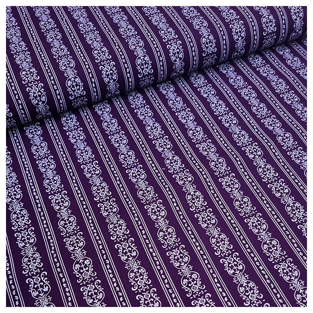 Baumwolle gestreift mit Blumen aubergine