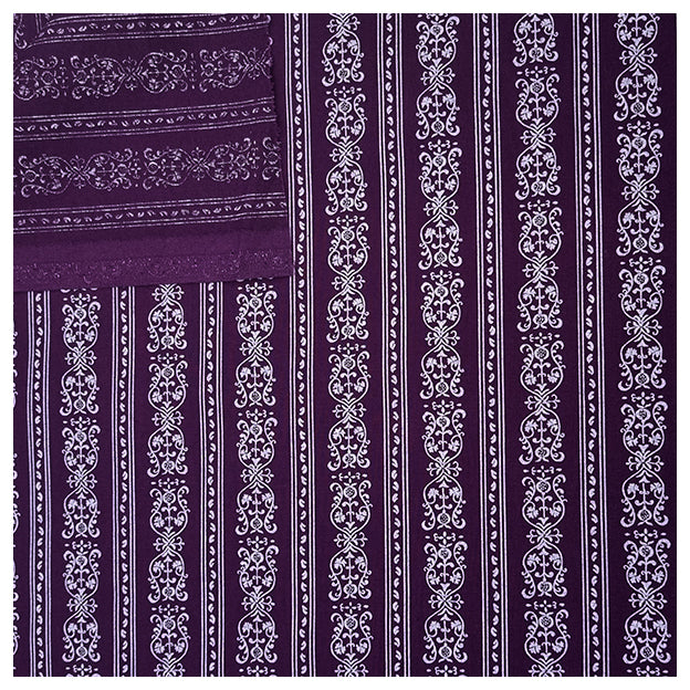 Baumwolle gestreift mit Blumen aubergine