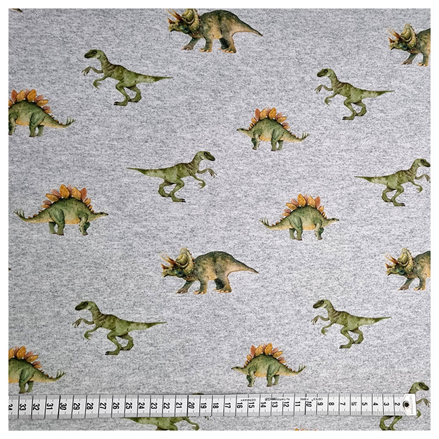French Terry Dinosaurier grau