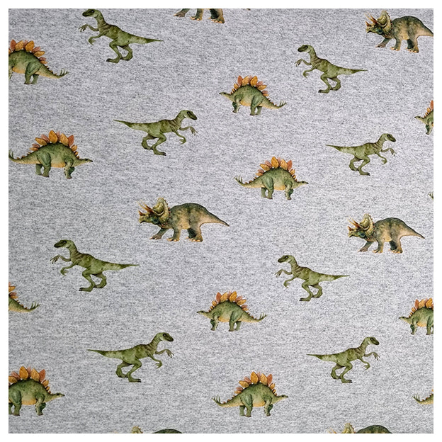 French Terry Dinosaurier grau