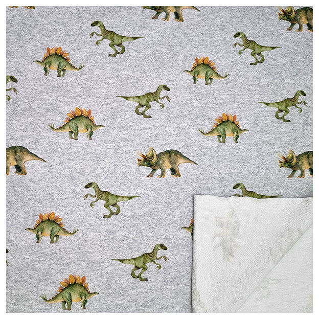 French Terry Dinosaurier grau