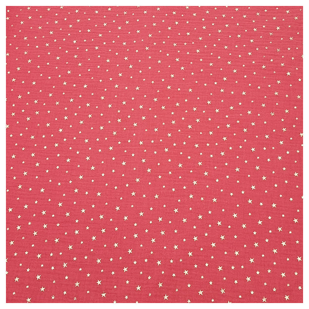 Musselin Baumwolle in Koralle mit Sternen Gold