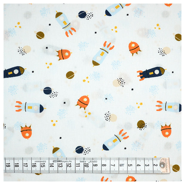 Baumwoll-Popelin Weltall weiß