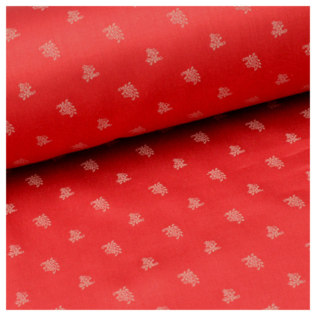 Baumwollsatin Blumen rot und beige