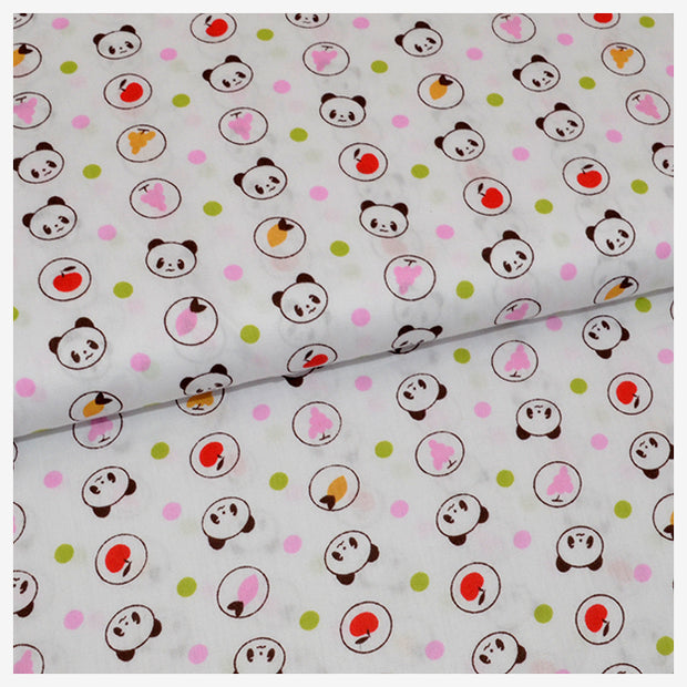 Baumwollstoff Panda Obst rosa/grün