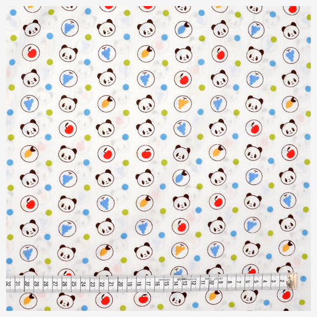 Baumwollstoff Panda Obst hellblau/grün
