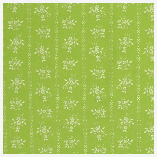 Baumwollsatin Blumen gestreift grün und weiß